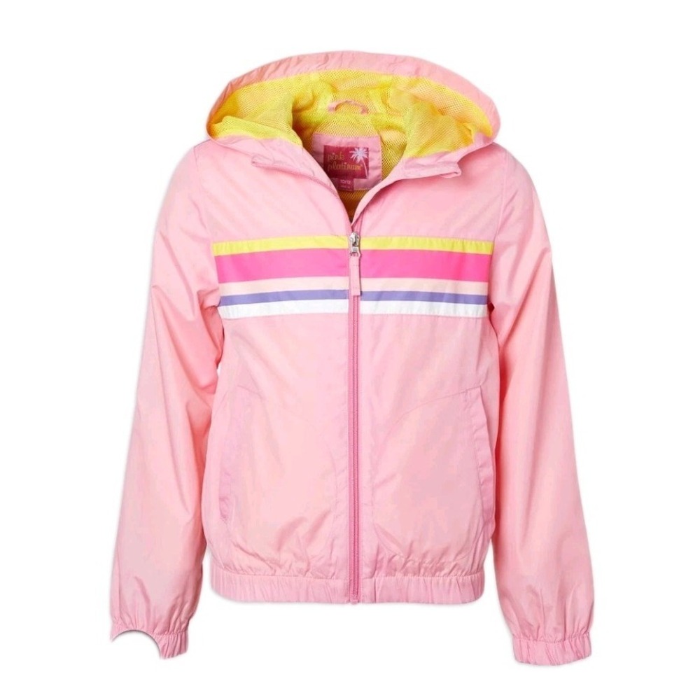 NWT Pink Platinum Pink Striped SZ 4 Windbreaker Jacket Raincoat Girl's Mesh